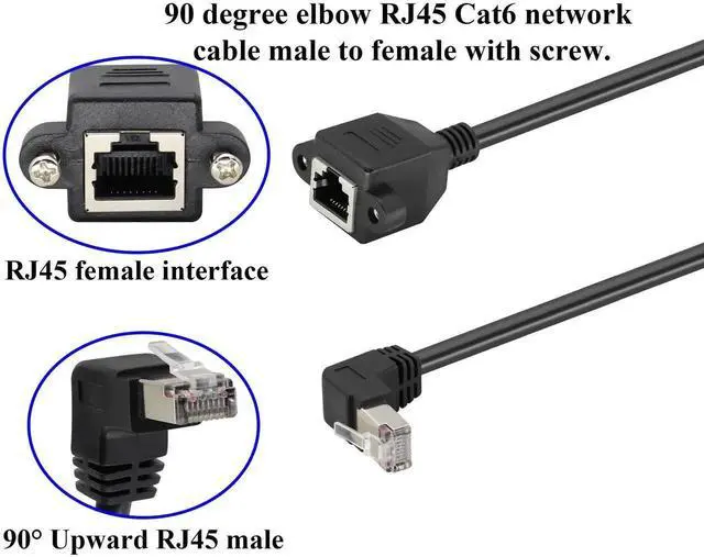 Alt view image 5 of 6 - 90 Degree Up Angled Cat6 Ethernet Cable, Right Angle RJ45 Male to Female Screw Panel Mount UTP LAN Cable for Router, Modem, PC & Computer (UpAngled, 1M)