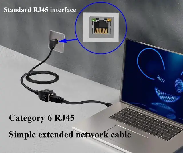 Alt view image 6 of 6 - 90 Degree Up Angled Cat6 Ethernet Cable, Right Angle RJ45 Male to Female Screw Panel Mount UTP LAN Cable for Router, Modem, PC & Computer (UpAngled, 1M)