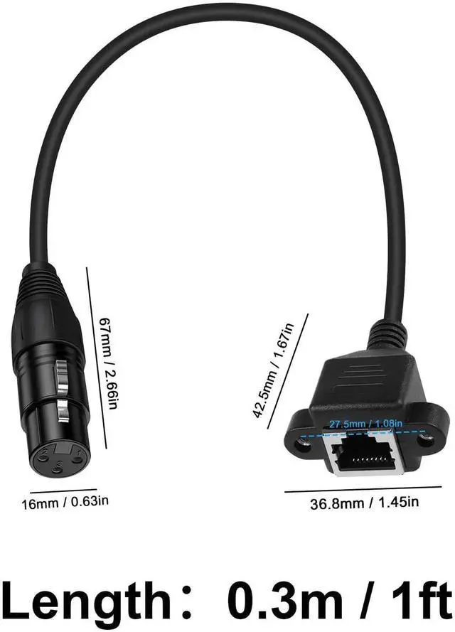 Alt view image 5 of 7 - RJ45 to 3Pin XLR Cable, 3Pin XLR Female to RJ45 Female Network Extension DMX Cable for Amplifiers, Mixers, KTV Equipment, Lighting & Sound, 30cm