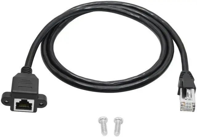 Main image of Cat6 Ethernet Extension Cable 3FT, RJ45 Male to Female Shielded PanelMount Extension Cable with Screws, Backward Compatible with Cat5e/Cat5 for PC, Laptop, Router, Smart TV & Network Switch