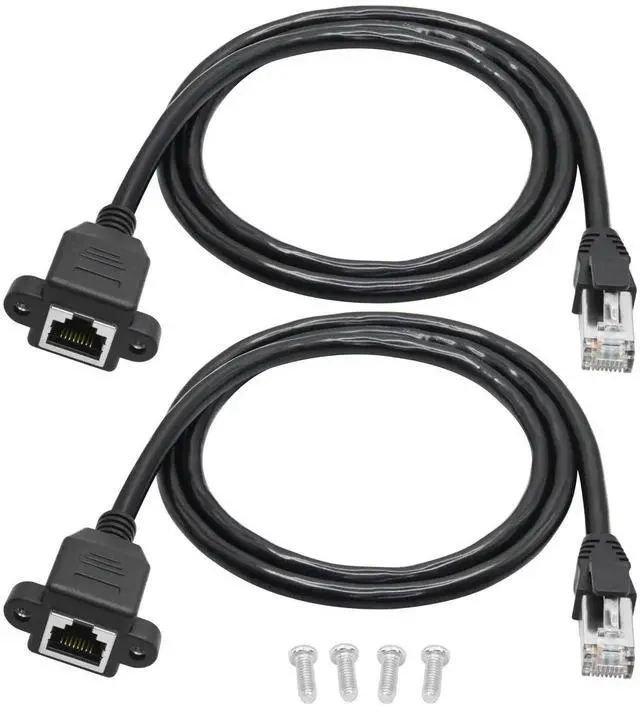 Main image of 2Pcs Cat6 Ethernet Extension Cable 2FT, RJ45 Male to Female Shielded PanelMount Extension Cable with Screws, Backward Compatible with Cat5e/Cat5 for PC, Laptop, Router, Smart TV & Network Switch