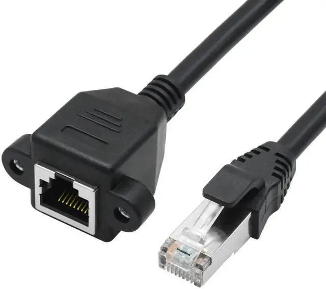 Alt view image 2 of 5 - 2Pcs Cat6 Ethernet Extension Cable 2FT, RJ45 Male to Female Shielded PanelMount Extension Cable with Screws, Backward Compatible with Cat5e/Cat5 for PC, Laptop, Router, Smart TV & Network Switch