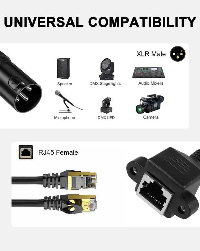 Alt view image 7 of 7 - RJ45 to 3Pin XLR Adapter Cable, 3Pin XLR Male to RJ45 Female Network Extension Connector for Amplifiers, Mixers, KTV Equipment, Lighting & Sound, 30cm