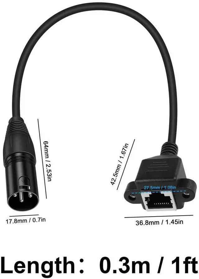 Alt view image 6 of 7 - RJ45 to 3Pin XLR Adapter Cable, 3Pin XLR Male to RJ45 Female Network Extension Connector for Amplifiers, Mixers, KTV Equipment, Lighting & Sound, 30cm