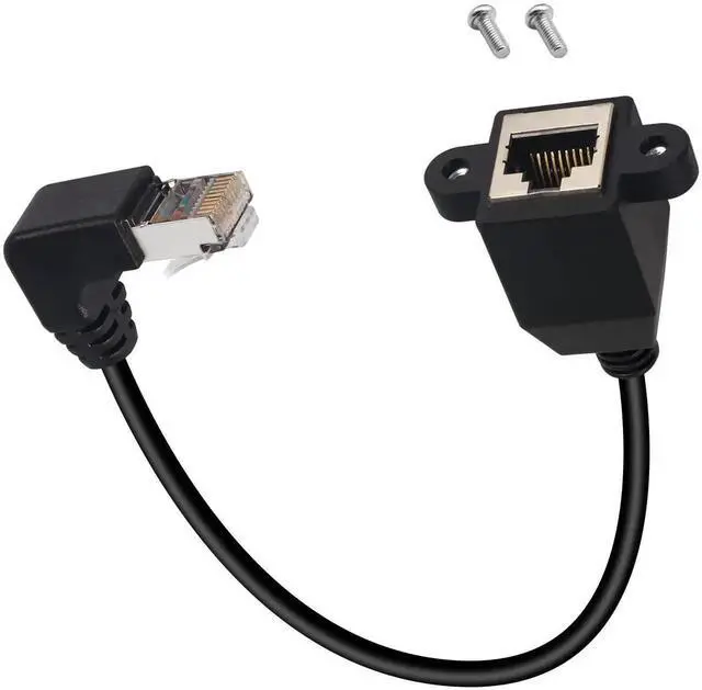 Main image of 90° DownBend RJ50 10P10C Shielded Cat5E PanelMount Extension Cable, RightAngle Male to Female 10P10C Communication Cord, 30cm/11.8in