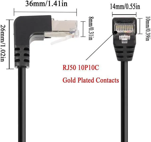 Alt view image 3 of 7 - 90° DownBend RJ50 10P10C Shielded Cat5E PanelMount Extension Cable, RightAngle Male to Female 10P10C Communication Cord, 30cm/11.8in