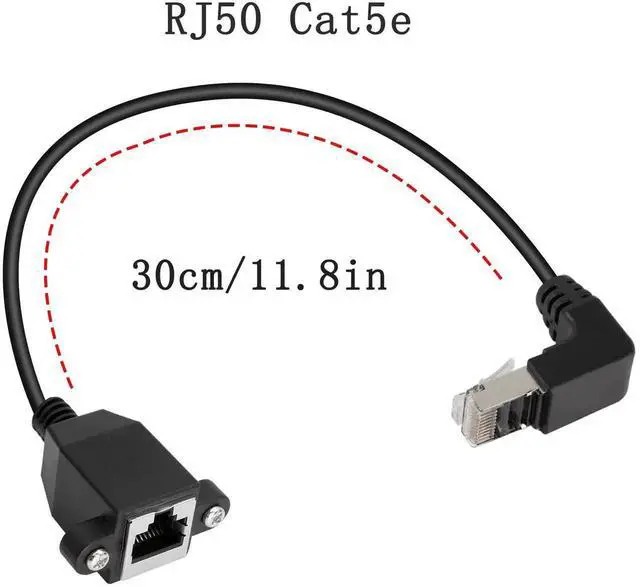 Alt view image 6 of 7 - 90° DownBend RJ50 10P10C Shielded Cat5E PanelMount Extension Cable, RightAngle Male to Female 10P10C Communication Cord, 30cm/11.8in