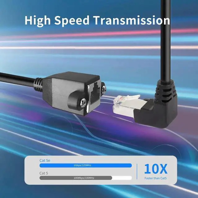 Alt view image 2 of 7 - 90° DownBend RJ50 10P10C Shielded Cat5E PanelMount Extension Cable, RightAngle Male to Female 10P10C Communication Cord, 30cm/11.8in