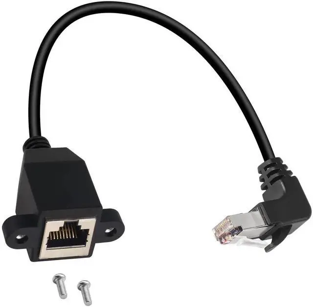 Main image of 90° UpBend RJ50 10P10C Shielded Cat5E PanelMount Extension Cable, RightAngle Male to Female 10P10C Communication Cord, 30cm/11.8in
