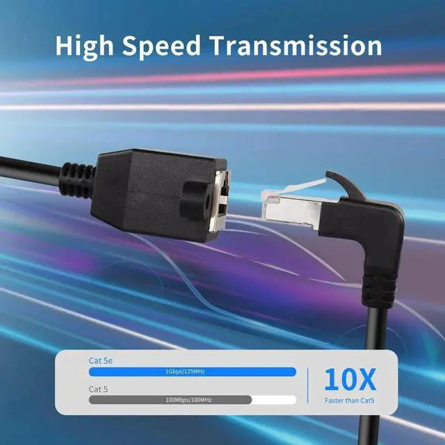 Alt view image 6 of 7 - 90° UpBend RJ50 10P10C Shielded Cat5E PanelMount Extension Cable, RightAngle Male to Female 10P10C Communication Cord, 30cm/11.8in