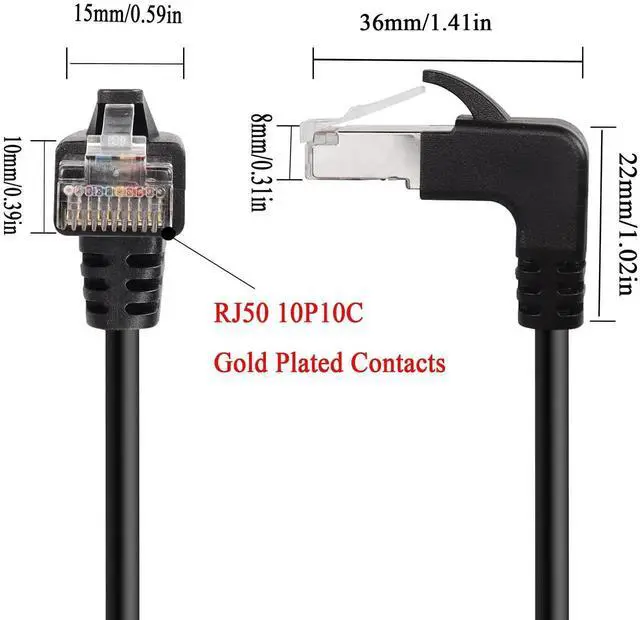 Alt view image 2 of 7 - 90° UpBend RJ50 10P10C Shielded Cat5E PanelMount Extension Cable, RightAngle Male to Female 10P10C Communication Cord, 30cm/11.8in