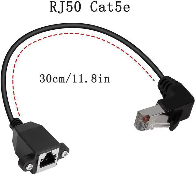 Alt view image 4 of 7 - 90° UpBend RJ50 10P10C Shielded Cat5E PanelMount Extension Cable, RightAngle Male to Female 10P10C Communication Cord, 30cm/11.8in