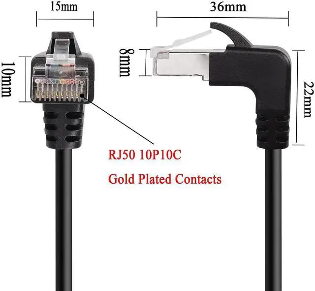 Alt view image 5 of 7 - 90° UpAngle RJ50 10P10C Shielded Cat5E Communication Cable, MaletoUp RightAngle Male 10P10C Cord for Microphones, Data Devices & Mobile Radios, 30cm/11.8in