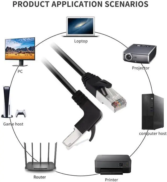 Alt view image 6 of 7 - 90° UpAngle RJ50 10P10C Shielded Cat5E Communication Cable, MaletoUp RightAngle Male 10P10C Cord for Microphones, Data Devices & Mobile Radios, 30cm/11.8in