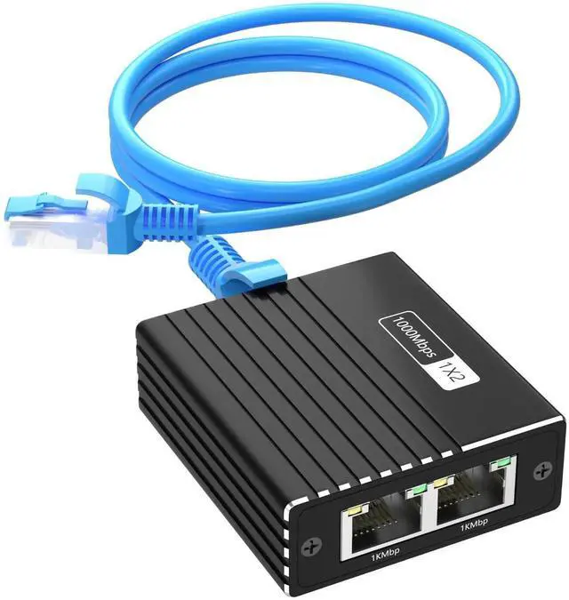 Main image of 1 to 2 Ethernet Splitter with 4.9FT Cat6 Cable, 1000Mbps HighSpeed Internet Splitter for Router/Switch/Modem, 2Port Ethernet Switch Compatible with Cat5/5e/6/7/8, Supports 2 Devices Simultaneously
