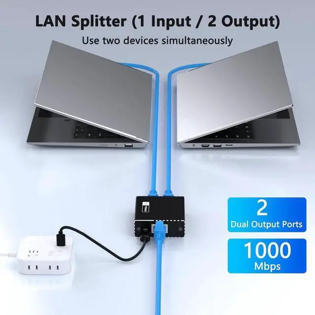 Alt view image 6 of 7 - 1 to 2 Ethernet Splitter with 4.9FT Cat6 Cable, 1000Mbps HighSpeed Internet Splitter for Router/Switch/Modem, 2Port Ethernet Switch Compatible with Cat5/5e/6/7/8, Supports 2 Devices Simultaneously