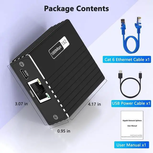 Alt view image 4 of 7 - 1 to 2 Ethernet Splitter with 4.9FT Cat6 Cable, 1000Mbps HighSpeed Internet Splitter for Router/Switch/Modem, 2Port Ethernet Switch Compatible with Cat5/5e/6/7/8, Supports 2 Devices Simultaneously