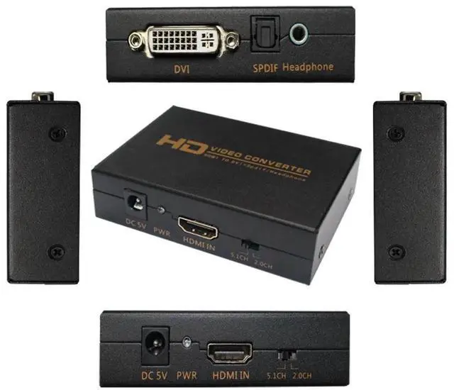 Alt view image 2 of 7 - HDMI to DVI + SPDIF/Headphone Audio Converter Box, HDMI to DVI + Coaxial AudioVideo Adapter with US Power Supply, Compatible with PS3 & BluRay DVD Players