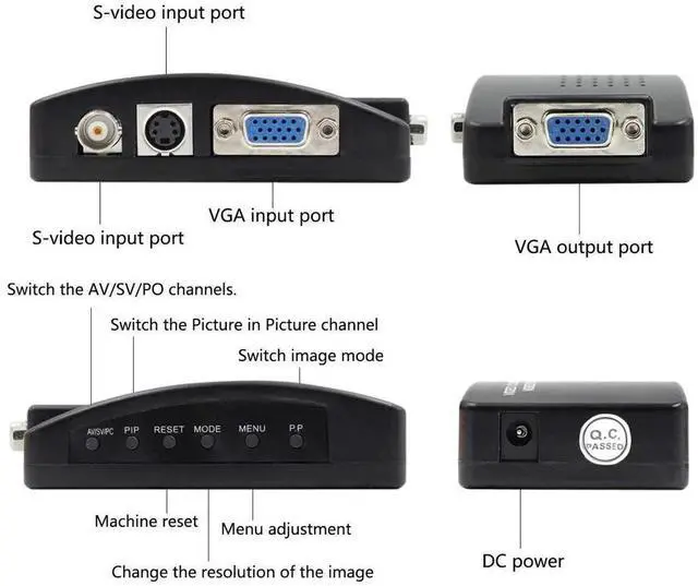 Alt view image 3 of 7 - Portable BNC to VGA Video Converter, Composite & SVideo Input to VGA Output Adapter Box, Compatible with PC, MAC, TV, Camera, DVD & DVR