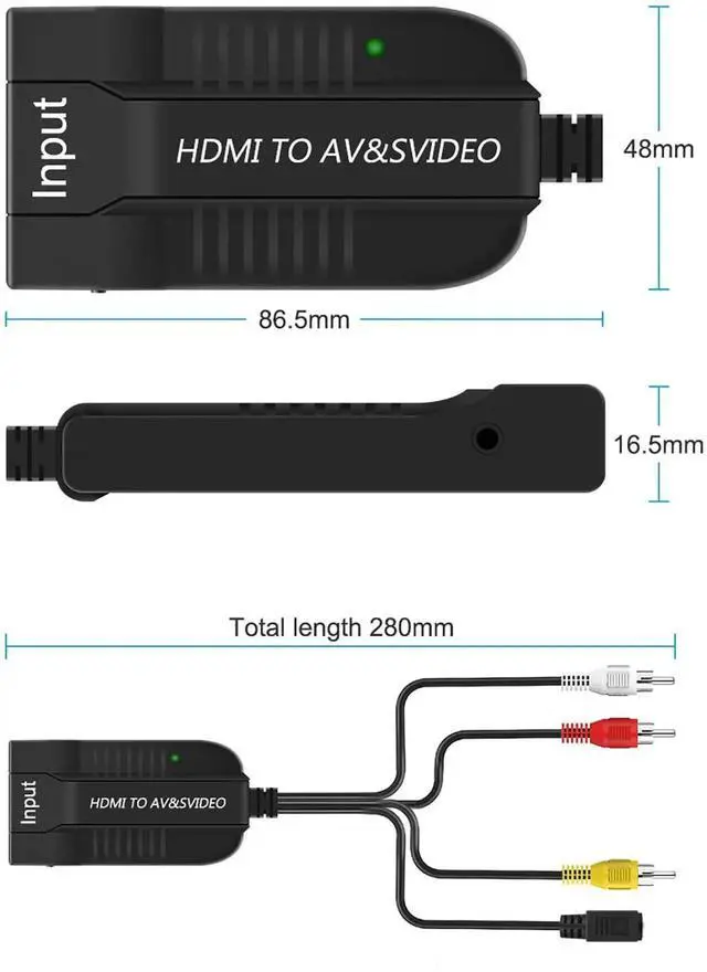 Alt view image 2 of 6 - 1080P HDMI to Male AV/SVideo Converter, HDMI2AV+S CVBS RCA Video Adapter Box, HighDefinition Multimedia Signal Converter