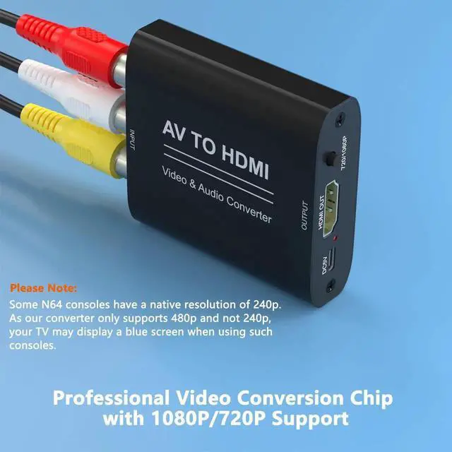Alt view image 3 of 7 - RCA to HDMI Converter, 1080P AV Composite CVBS AudioVideo Adapter Supports PAL/NTSC, RedWhiteYellow to HDTV Connector for TV, PC, Wii, PS2, PS3, VCR & DVD Players