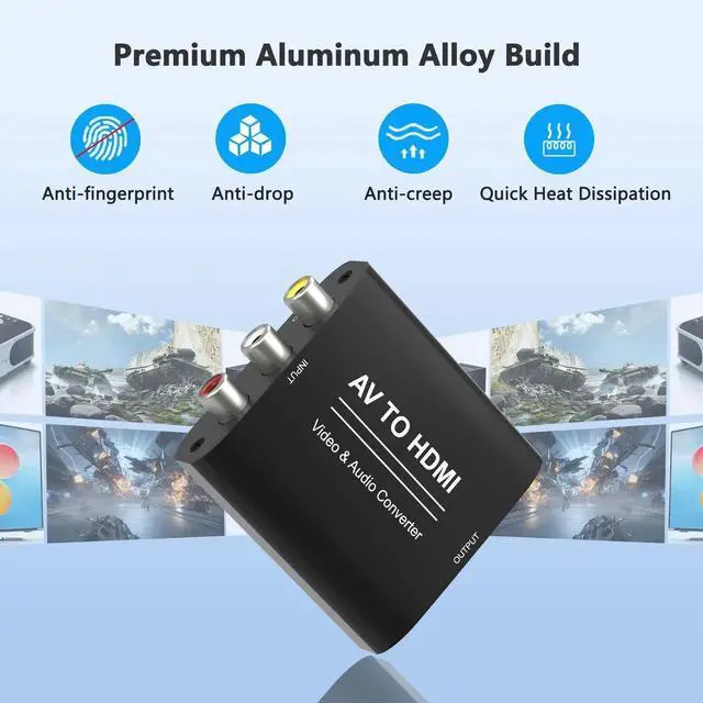 Alt view image 2 of 7 - RCA to HDMI Converter, 1080P AV Composite CVBS AudioVideo Adapter Supports PAL/NTSC, RedWhiteYellow to HDTV Connector for TV, PC, Wii, PS2, PS3, VCR & DVD Players