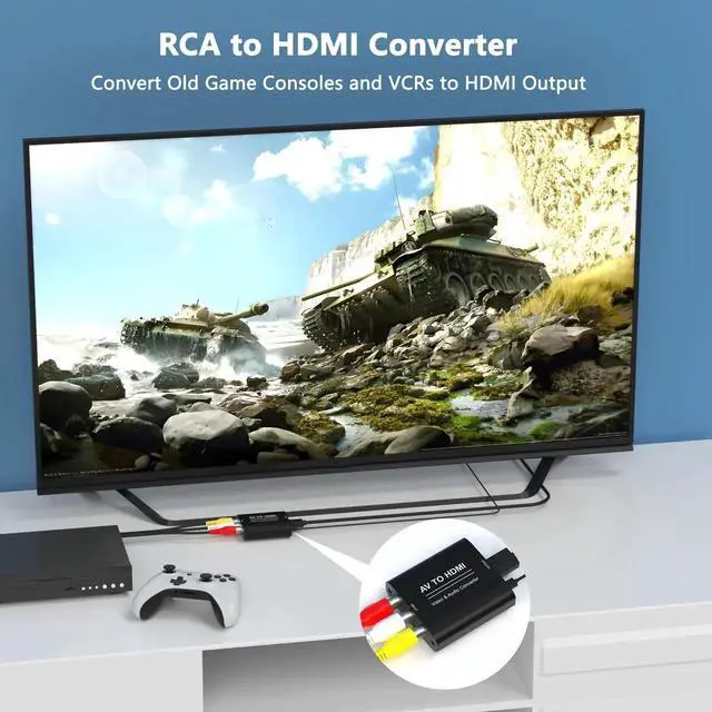 Alt view image 4 of 7 - RCA to HDMI Converter, 1080P AV Composite CVBS AudioVideo Adapter Supports PAL/NTSC, RedWhiteYellow to HDTV Connector for TV, PC, Wii, PS2, PS3, VCR & DVD Players