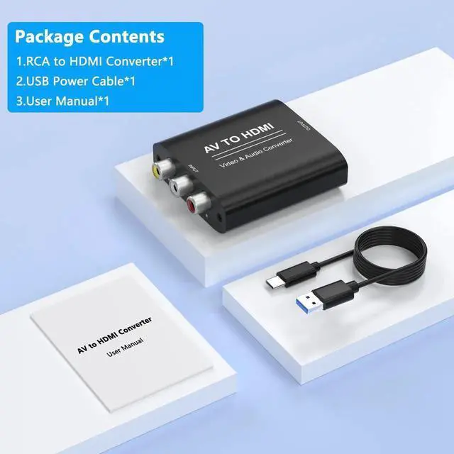 Alt view image 7 of 7 - RCA to HDMI Converter, 1080P AV Composite CVBS AudioVideo Adapter Supports PAL/NTSC, RedWhiteYellow to HDTV Connector for TV, PC, Wii, PS2, PS3, VCR & DVD Players