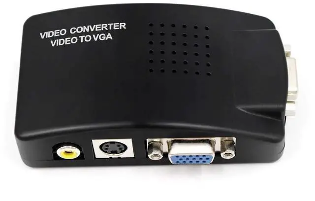 Main image of Composite RCA SVideo AV to VGA Converter Adapter Switch Box, AV Input to PC VGA LCD Output for Laptop & TV, Black