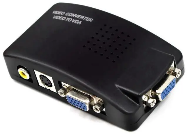 Alt view image 7 of 7 - Composite RCA SVideo AV to VGA Converter Adapter Switch Box, AV Input to PC VGA LCD Output for Laptop & TV, Black