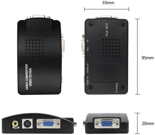 Alt view image 5 of 7 - Composite RCA SVideo AV to VGA Converter Adapter Switch Box, AV Input to PC VGA LCD Output for Laptop & TV, Black