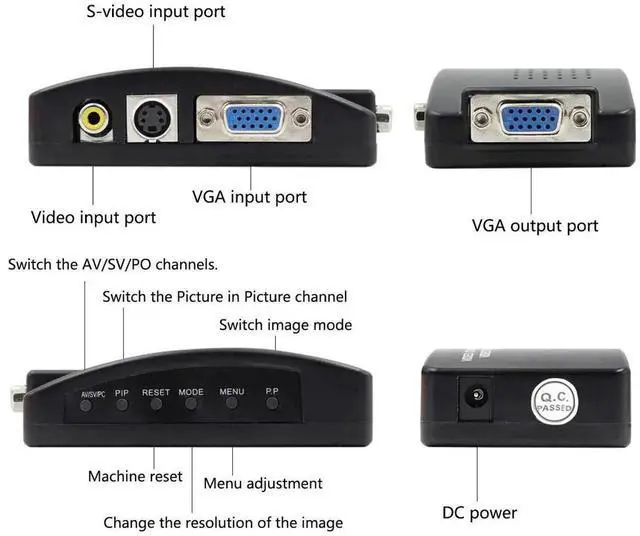 Alt view image 6 of 7 - Composite RCA SVideo AV to VGA Converter Adapter Switch Box, AV Input to PC VGA LCD Output for Laptop & TV, Black