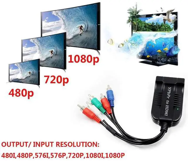 Alt view image 5 of 6 - Male Component to HDMI Converter, 5RCA RGB YPbPr to HDMI Adapter Supports 1080P Full HD