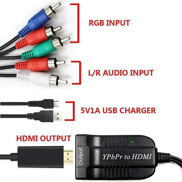 Alt view image 2 of 6 - Male Component to HDMI Converter, 5RCA RGB YPbPr to HDMI Adapter Supports 1080P Full HD