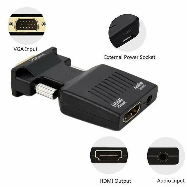 Alt view image 7 of 7 - VGA Male to HDMI Female AudioVideo Adapter Converter, Black