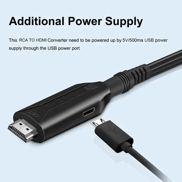 Alt view image 4 of 7 - Male Composite AV/RCA CVBS to HDMI Cable Adapter, 1080P Mini AV2HDMI Video Audio Converter Box, PAL/NTSC Compatible for TV, PC, PS3, STB, Xbox, HDTV & Projector