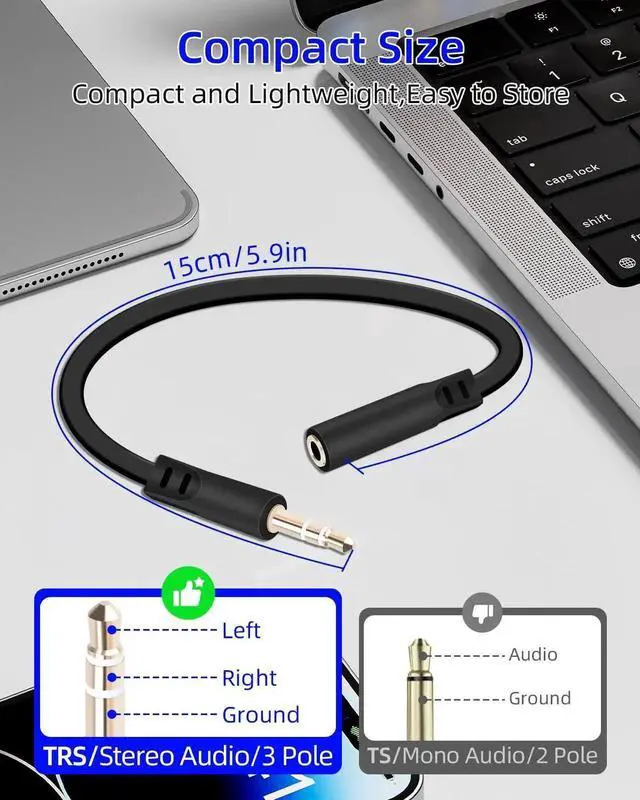 Alt view image 6 of 7 - 2Pack 0.15M/0.49FT Flat 3.5mm Male to Female Headphone Extension Audio Cable for Car Audio, Home Speakers, Phones & Tablets