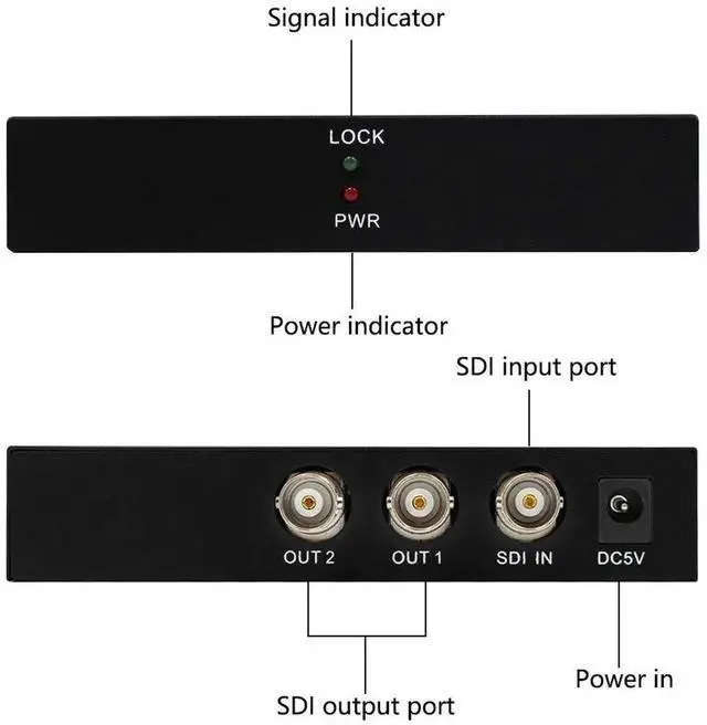 Alt view image 2 of 6 - 1x2 SDI Splitter, 1to2 Port Multimedia SDI Extender Adapter, Supports 1080P for TV, Projector, Monitor & Camera