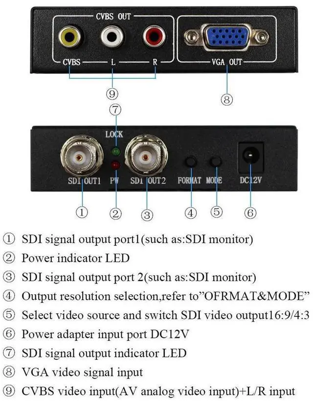 Alt view image 4 of 7 - VGA+CVBS to SDI Converter Box, VGA/AV+R/L Audio to SDSDI/HDSDI/3GSDI Adapter with Dual SDI Outputs, US Power Adapter Included for BroadcastGrade Use