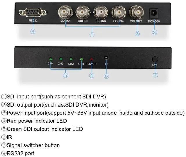 Alt view image 3 of 6 - 4×1 SDI Switcher, 4Channel SDI Input to 1Channel SDI Output Adapter, Supports FullHD SDI Signals