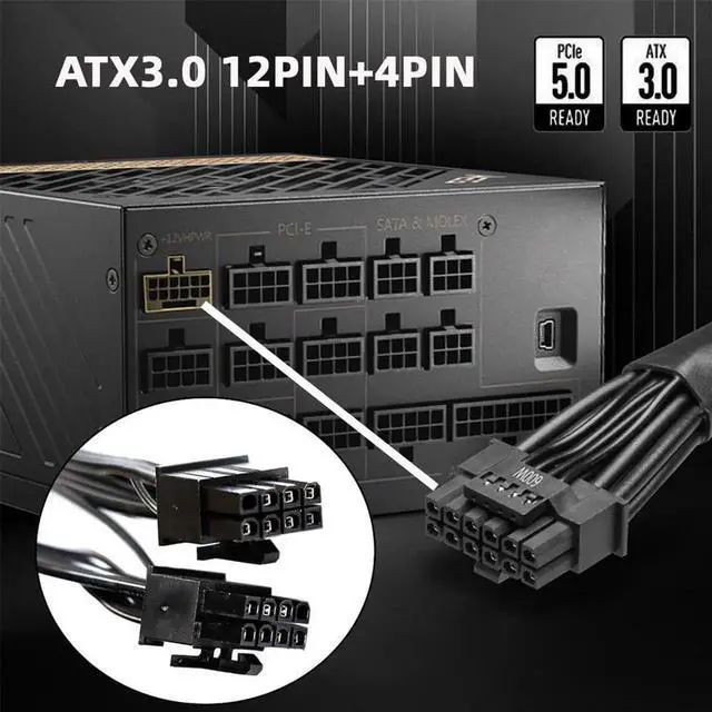 Alt view image 6 of 7 - Dual ATX 8Pin to 12VHPWR ATX3.0 PCIE 5.0 Modular Power Cable, 16Pin 12+4P GPU Cable for RTX 3080 3090TI Graphics Cards & Modular PSUs