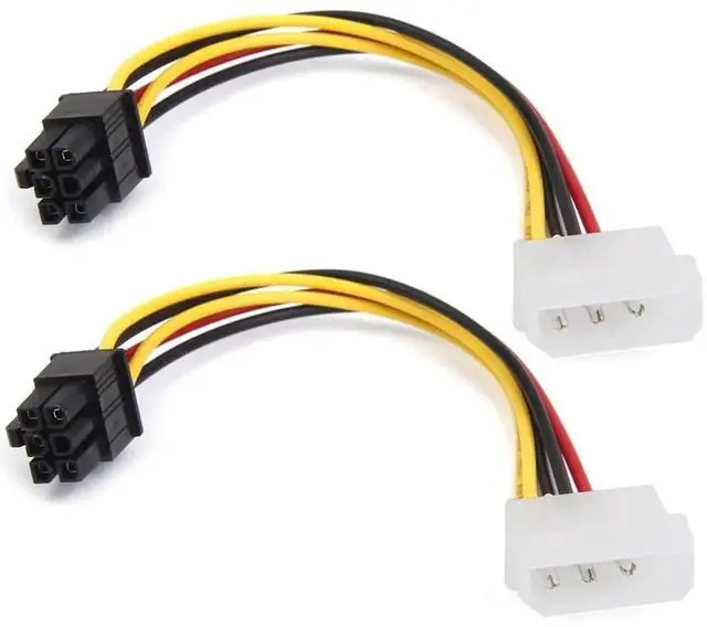 Main image of 4Pin Male Molex to 6Pin Female PCIE GPU Power Adapter Cables, PCIExpress Video Card Power Converter Connectors, 2 Pack / 18cm