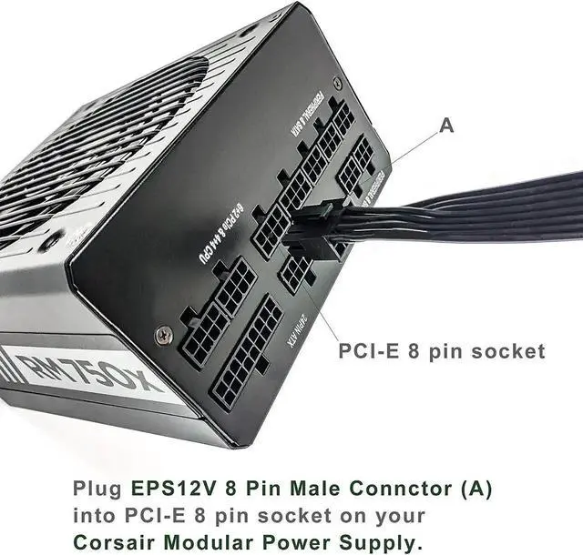 Alt view image 3 of 7 - EPS/ATX 8Pin to Dual PCIE 8Pin (6+2) GPU Power Cables, Only for Corsair Modular Power Supplies, 2Pack, 25+10 Inches