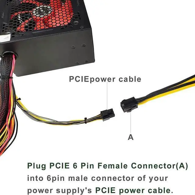 Alt view image 6 of 7 - 4Pack PCIE 6Pin Female to Dual PCIE 8Pin (6+2) Male Power Supply Extension Cables