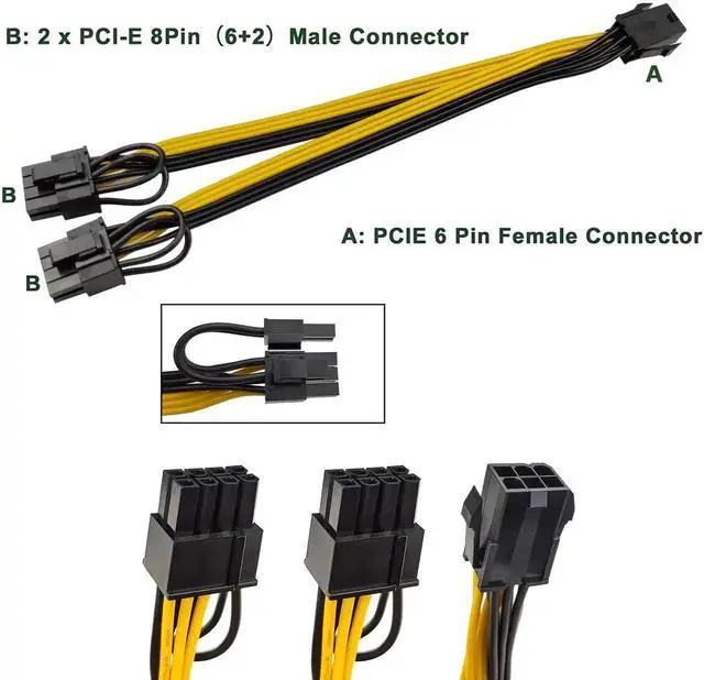 Alt view image 7 of 7 - 4Pack PCIE 6Pin Female to Dual PCIE 8Pin (6+2) Male Power Supply Extension Cables