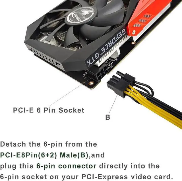 Alt view image 3 of 7 - 4Pack PCIE 6Pin Female to Dual PCIE 8Pin (6+2) Male Power Supply Extension Cables