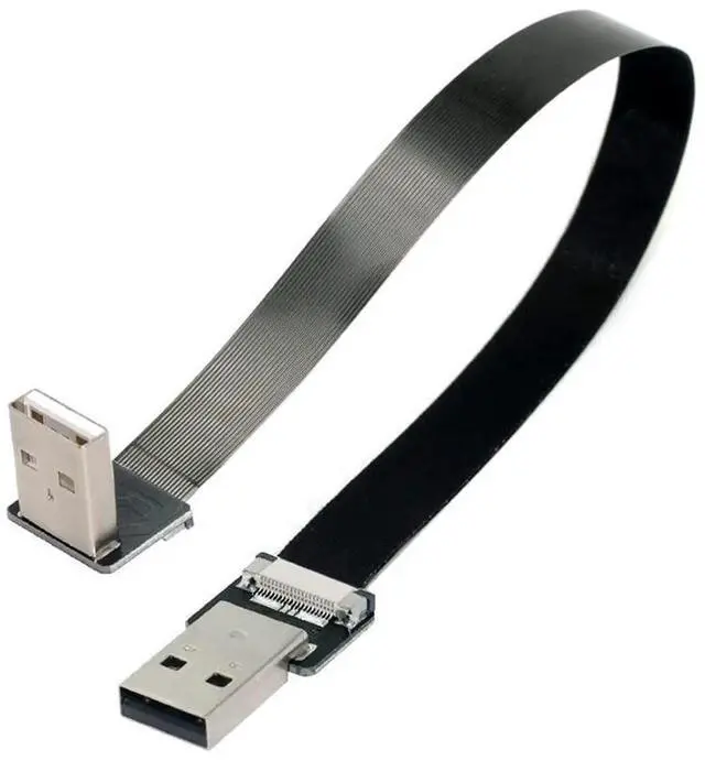 Alt view image 5 of 7 - 0.2M USB 2.0 Flat Ribbon Flex Cable, 90 Degree Down Angled Male to Male Extension Cord, HighSpeed Data Transfer & Charging Adapter Cable