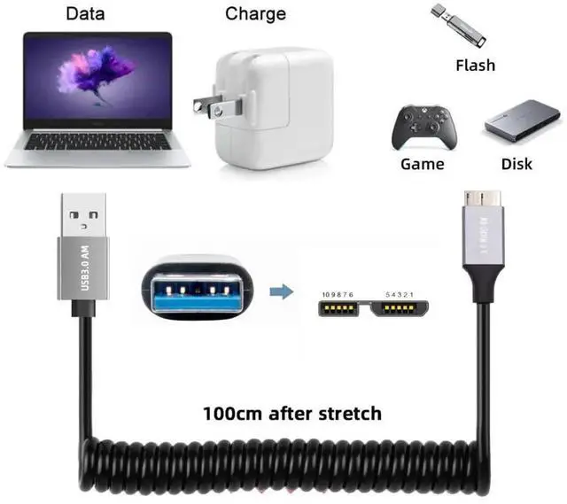 Alt view image 6 of 7 - 3.28FT USB 3.0 Coiled Cable, USB 3.0 Male to Micro USB 3.0 Male HighSpeed Data Transfer & Charging Cord for Phones, Laptops, External Hard Drives & USB Flash Drives