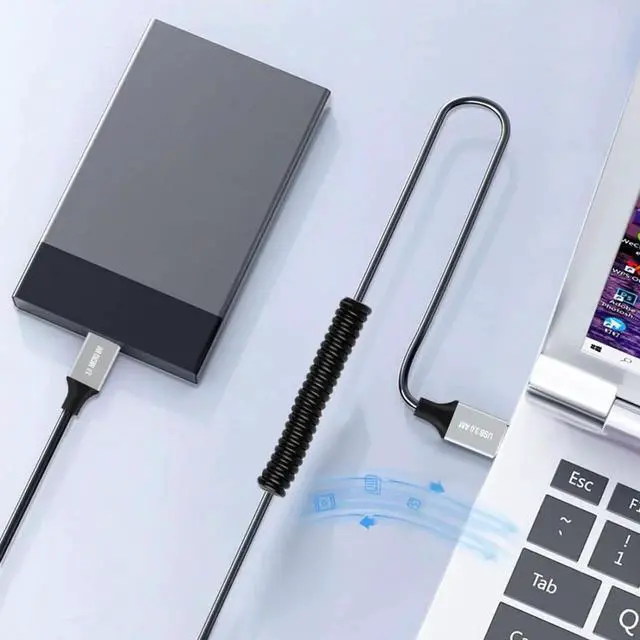 Alt view image 3 of 7 - 3.28FT USB 3.0 Coiled Cable, USB 3.0 Male to Micro USB 3.0 Male HighSpeed Data Transfer & Charging Cord for Phones, Laptops, External Hard Drives & USB Flash Drives