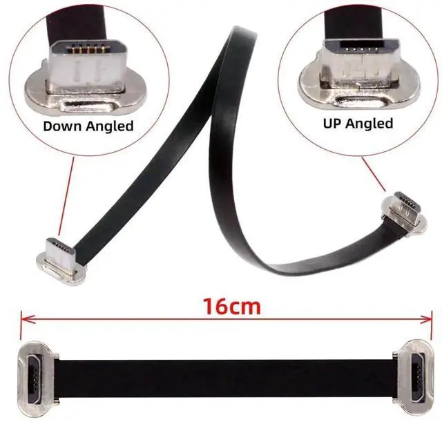 Alt view image 5 of 7 - 0.52FT Short Flat Micro USB Cable, USB 2.0 5Pin Dual 90 Degree Angled 5V 2A Fast Charging Data Extension Cord